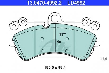 Комплект тормозных колодок, дисковый тормоз ATE 13.0470-4992.2