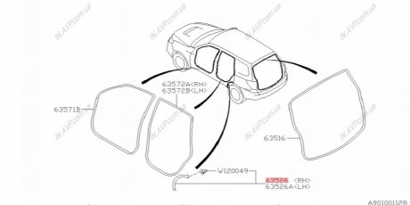 Резинка уплотняющая передней двери Subaru 63526SC000