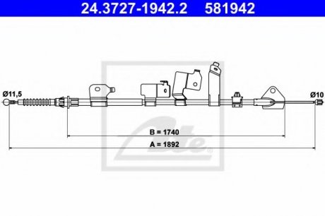 Трос, стояночная тормозная система ATE 24.3727-1942.2