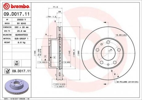 Тормозной диск Brembo 09.D017.11
