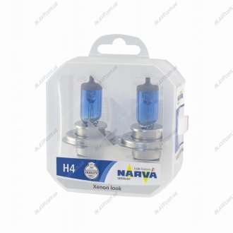 Лампа галлогенная TWIN SET H4 12V 60/55W RANGE POWER WHITE NARVA 48680S2