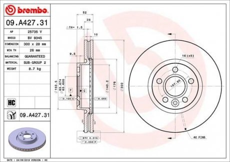 Тормозные диски Brembo 09.A427.31 (фото 1)