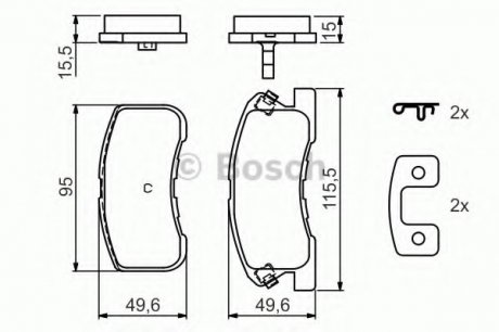 Комплект тормозных колодок, дисковый тормоз BOSCH 0 986 424 697