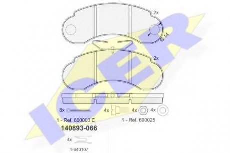 Комплект тормозных колодок, дисковый тормоз ICER Brakes 140893 (фото 1)