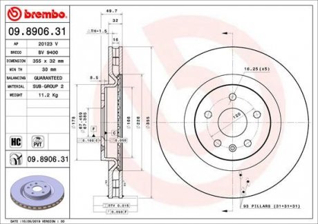 Гальмівний диск Brembo 09.8906.31