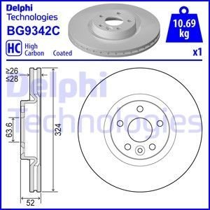 Диск гальмівний передн Лів/Прав VOLVO XC60 I 2.0-3.2 05.08-12.17 Delphi BG9342C