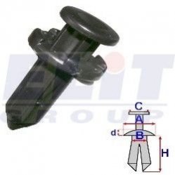 Дюбель бампера (к-т:10 шт) размер:A = 17,8mm/B = 8,9mm/C = 13,7mm/d = 3mm/H = 23,4mm ELIT R B25686