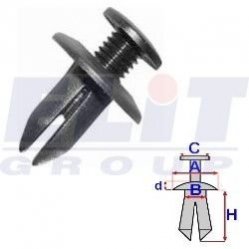 Дюбель багажника (к-т:10 шт) размер:A = 15,1mm/B = 6,7mm/C = 9,6mm/d = 2mm/H = 13,1mm ELIT R B22044 (фото 1)