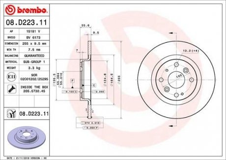 Гальмівний диск 08.D223.11 Brembo 08D22311