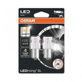 Лампа светодиодная P21W LED 12V 1,3 W BA15S LEDriving SL (blister 2шт) желтая OSRAM 7506DYP-02B