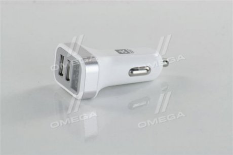 Автомобильное зарядное устройство 2USB (12/24V - 5V 2,4A), LED Display, белое <ДК> Дорожная Карта DK-CT04W