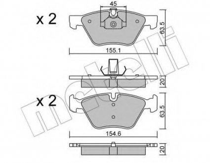 Комплект тормозных колодок, дисковый тормоз Metelli 22-0557-3