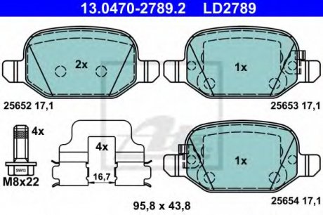 Дисковые тормозные колодки, комплект ATE 13.0470-2789.2