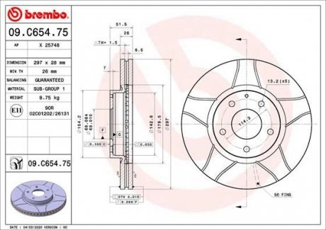 Гальмівний диск Brembo 09.C654.75