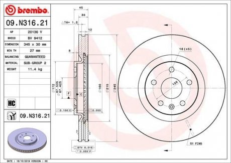 TARCZA HAMULCOWA PRZOD Brembo 09.N316.21