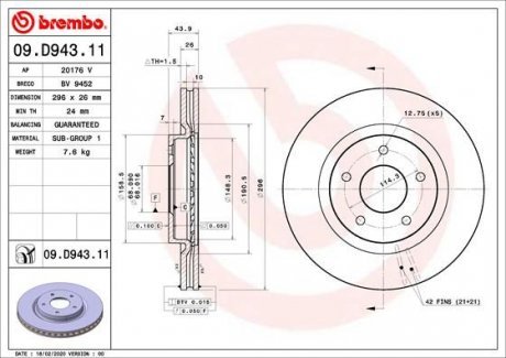 Гальмівний диск Brembo 09.D943.11