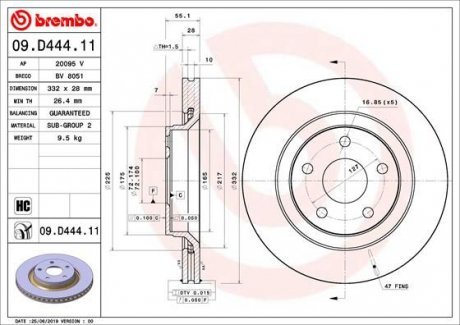 Гальмівний диск 09.D444.11 Brembo 09D44411