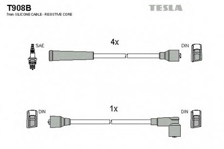 Комплект высоковольтных проводов TESLA T908B (фото 1)