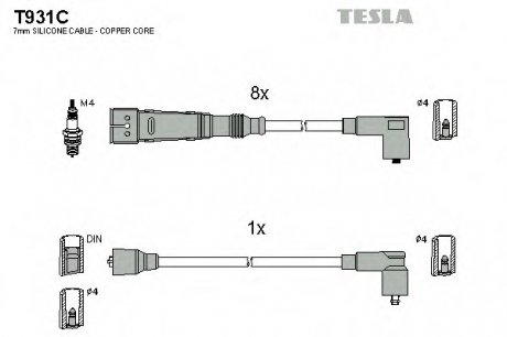 Комплект высоковольтных проводов TESLA T931C