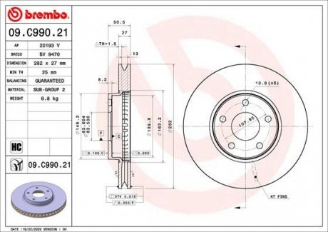 Гальмівний диск Brembo 09.C990.21