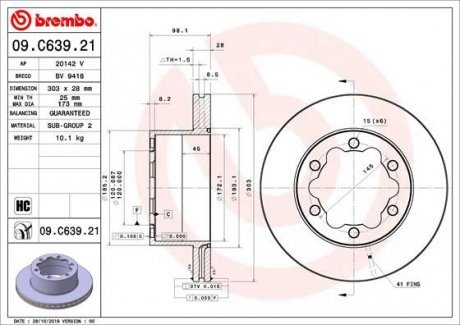 TARCZA HAMULC. VW CRAFTER 16- TYŁ Brembo 09.C639.21 (фото 1)