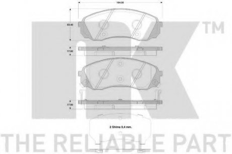 К-кт перед. гальм. колодок Hyundai H-1 2.5CRDI 01-08/Kia Carniva 06- NK 223433