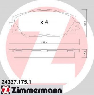 Комплект тормозных колодок, дисковый тормоз ZIMMERMANN 24337.175.1