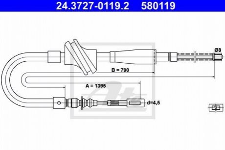 Трос, стояночная тормозная система ATE 24.3727-0119.2 (фото 1)