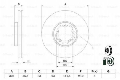 Гальмівний диск FORD Transit \\F D=308mm \\12>> - кр. 1 шт BOSCH 0986479D40 (фото 1)