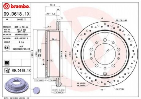 Гальмівний диск Brembo 09.D618.1X