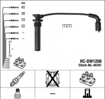 PRZEWODY ZAPгONOWE NGK RC-DW1208 CHEVROLETAVEO SPARK 1.2 06- NGK NGK Spark Plug 44341