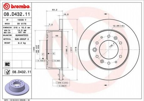 Гальмівний диск Brembo 08.D432.11 (фото 1)