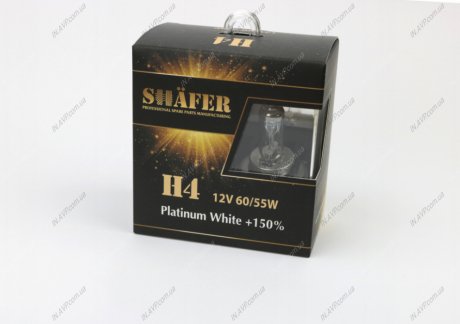 Лампа H4 12V 60/55W P43T H4 12V60/55W Platinum White +150% (комплект, картон. бокс  2шт) SHAFER SL3004P (фото 1)