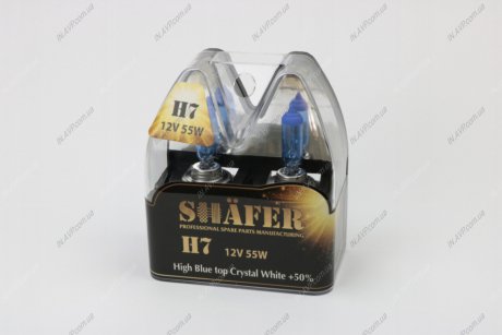 Лампа H7 12V 55W PX26D  High Blue top Crystal White +50% (комплект, пластик. бокс 2шт) SHAFER SL3007C (фото 1)