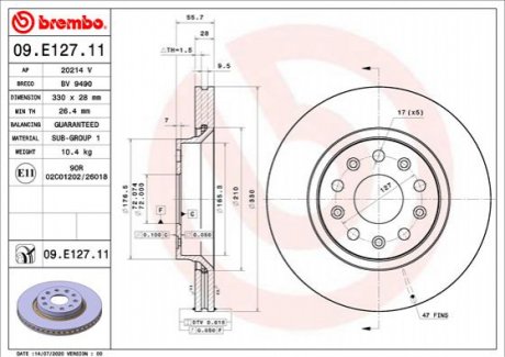 TARCZA HAMULC. JEEP WRANGLER IV 17- Brembo 09.E127.11