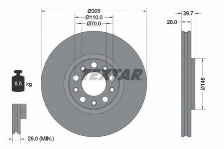 TARCZA HAM. FIAT P. 500X 1,4-1,6/1,6-2,0 D 4X4 14- Textar 92293903 (фото 1)