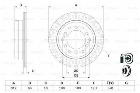 TARCZA HAM. TOYOTA T. FJ CRUISER/LAND CRUISER 2,7-4,0 09- BOSCH 0986479F07 (фото 1)