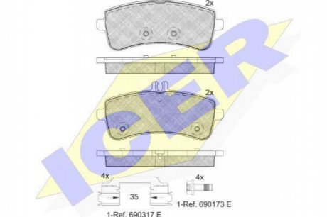 Комплект тормозных колодок, дисковый тормоз ICER ICER Brakes 182145
