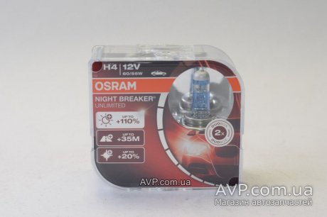 Лампа автомобильная Н4 Р43 12V 60/55W night breaker unlimited (к-т) OSRAM 64193 NBU (фото 1)