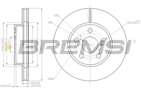 Тормозной диск передний Prius 03-09 BREMSI CD7886V